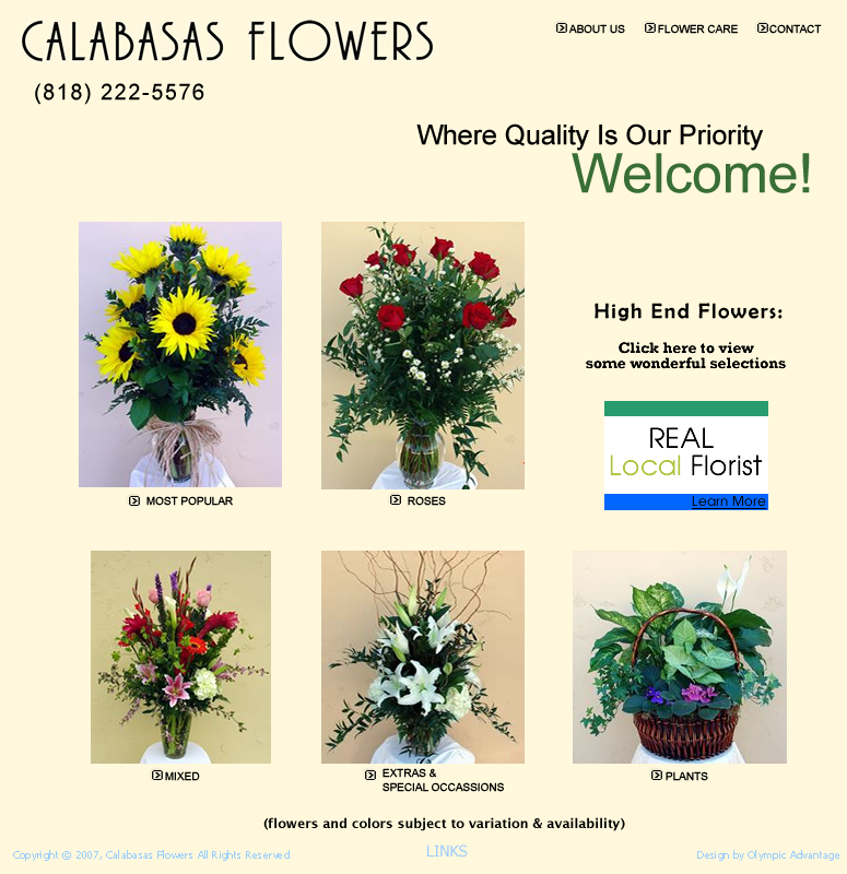Calabasas Flowers offers floral arrangements for all occassions. Delivery service available. 